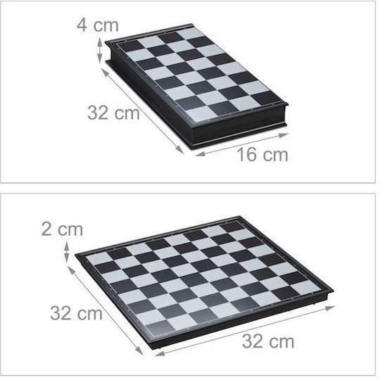 3in1 Relaxdays Schachspiel Tisch Dame Magnetisches Brett 2 x 32 x 32 cm