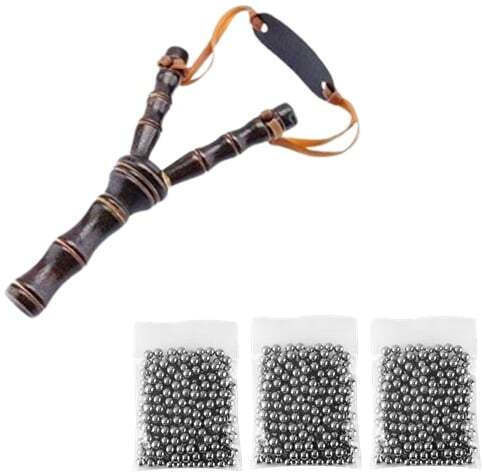 Set Praștie din Lemn 300 Bile Metalice 10 mm Airsoft Praștie 19 cm Maro