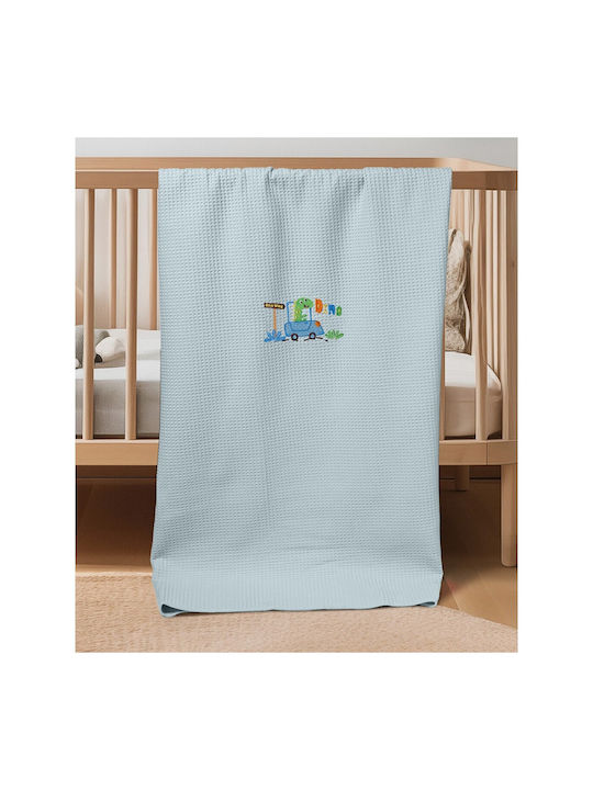 Adam Home Babydecke Wickeltücher für Kinderzimmer Dinosauros Waffel Blau 110x80cm