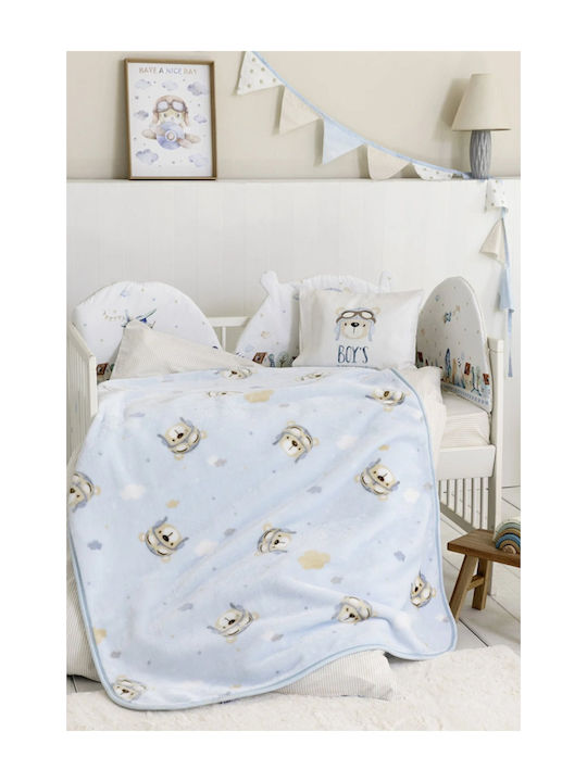Nima Blanket Cot Boy's World Velvet Light Blue Light Blue 110x140cm