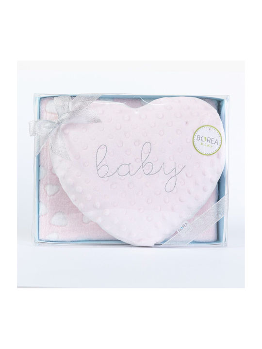 Borea Blanket Nursery Swaddling Blankets Heart Fleece Pink 75x100cm 2pcs