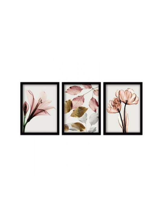 Megapap Pink Flowers Τρίπτυχος Πίνακας Πλαστικός 35x45cm