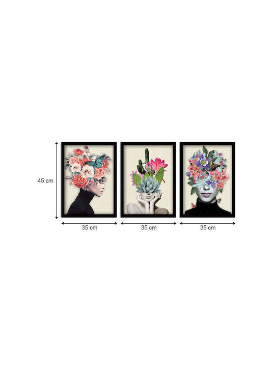 Megapap Flower Girls Τρίπτυχος Πίνακας Πλαστικός 35x45cm