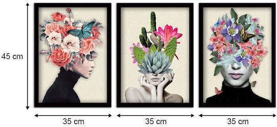 Megapap Flower Girls Triplu Tablou Plastic 35x45cm