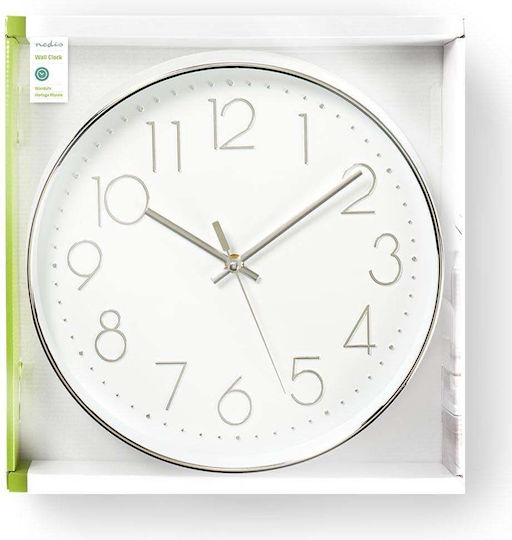 Nedis Wall Clock Plastic White/Silver Ø30cm