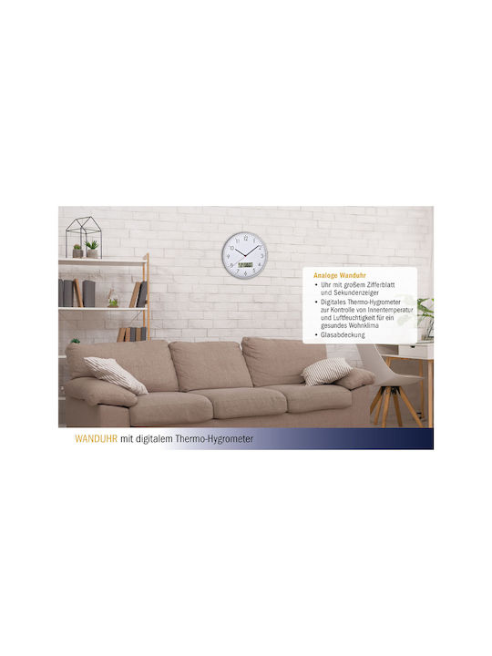 TFA Silent Wall Clock Metallic White/ Silver Ø30.2cm