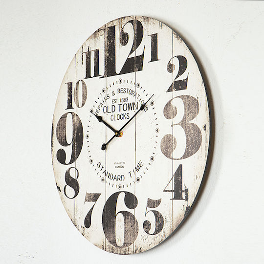 Wall Clock Wooden Ecru 58.2x4.3cm
