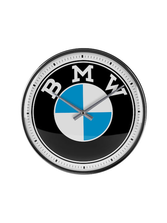 Nostalgic Art Logo BMW Leise Wanduhr Metallisch Schwarz Ø31cm