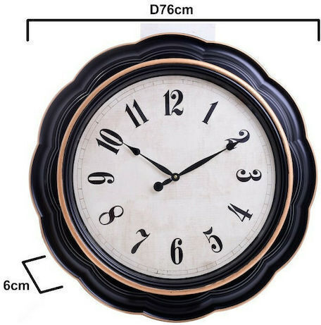 Inart Ceas de Perete Plastic Negru Ø76cm