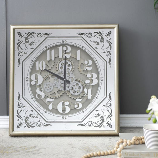 Artekko Antikes Wanduhr Metallisch Weiß 60x60cm