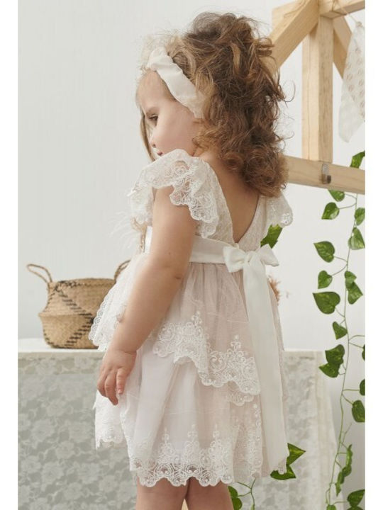 Bonito Baby White Baptism Clothing Set with Hair Accessories & Dress made of Tulle 2pcs