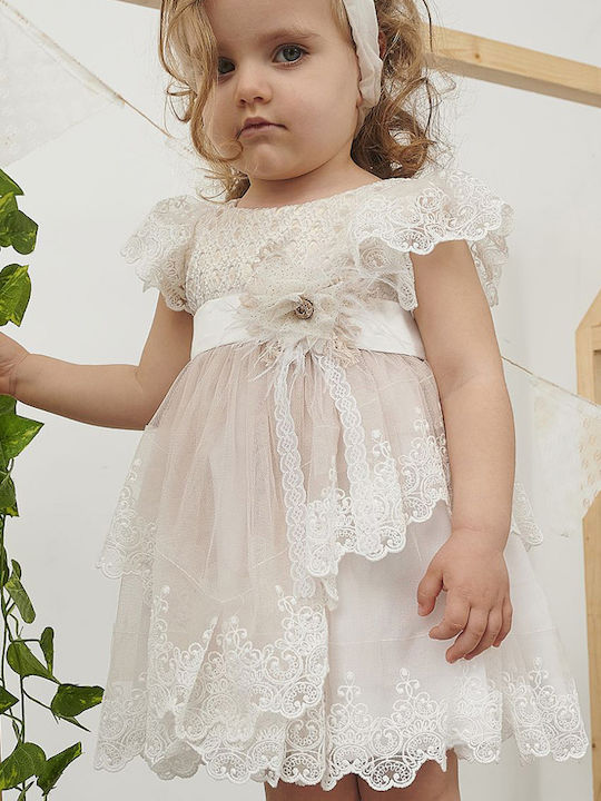 Bonito Baby White Baptism Clothing Set with Hair Accessories & Dress made of Tulle 2pcs