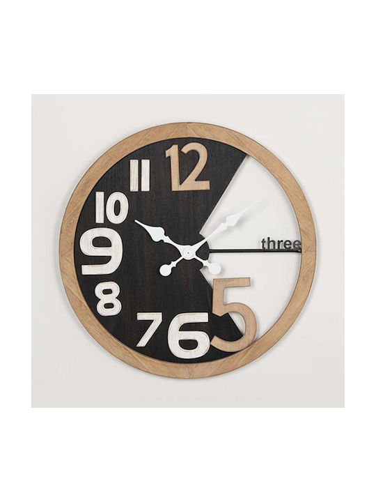 Estheti Home Ρολόι Τοίχου Ξύλινο Μαύρο Φυσικό Λευκό Φ59.5x3cm 753-13015