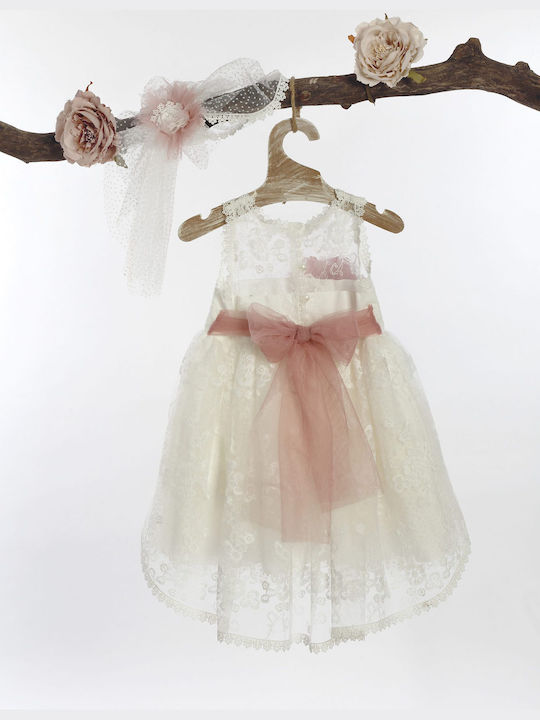 Lollipop Celebrations White Baptism Clothing Set with Hair Accessories , Dress & Cardigan made of Tulle 3pcs