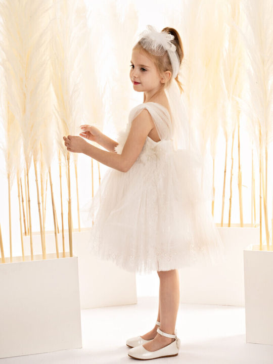 Baby Bloom Alb Rochie de Botez din Dantelă