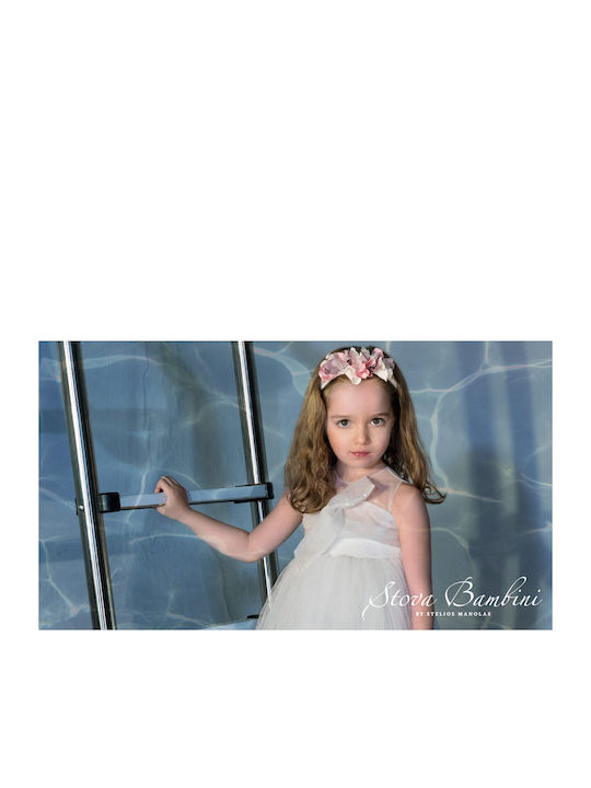 Stova Bambini Ecru Baptism Clothing Set with Hair Accessories & Dress made of Tulle 2pcs