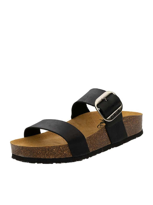 Leather Women's Flat Sandals Anatomic Flatforms in Black Color