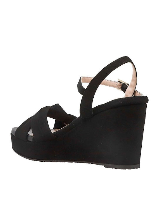 Women's Suede Ankle Strap Platforms Black