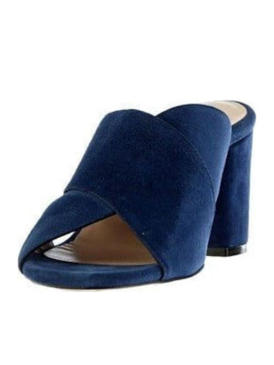 Δερμάτινα Mules με Τακούνι σε Μπλε Χρώμα