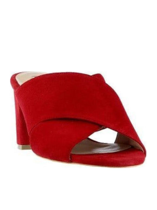 Δερμάτινα Mules με Τακούνι σε Κόκκινο Χρώμα