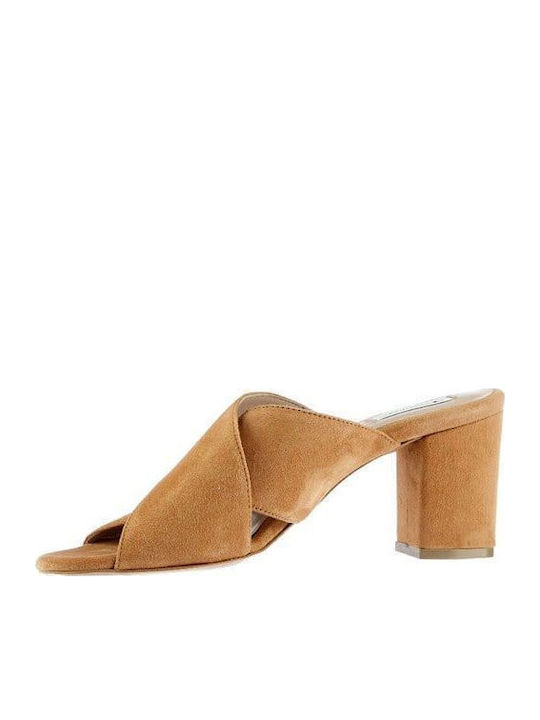 Piele Mule cu Toc în Culoare Bej