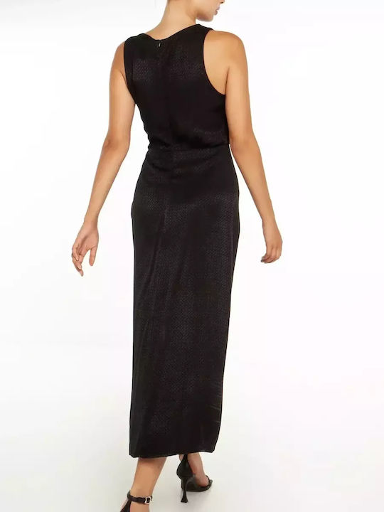 Midi Evening Dress Satin with Slit Black