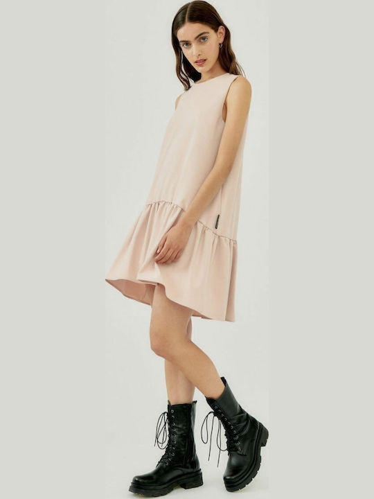 Summer Mini Dress with Ruffle Beige