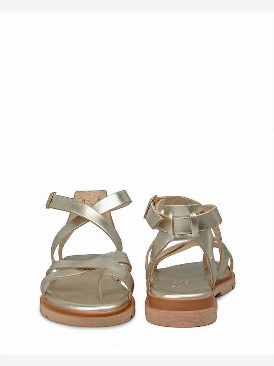 Leather Women's Flat Sandals in Gold Color