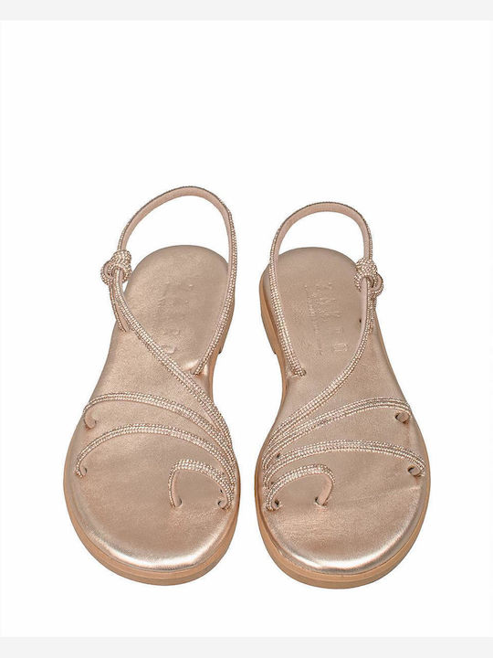 Leather Women's Flat Sandals Rose Gold Size 32 Copper