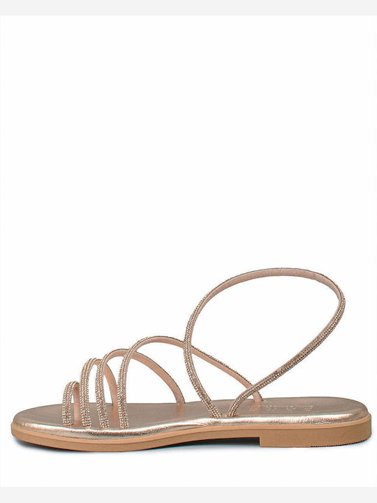 Leather Women's Flat Sandals Rose Gold Size 34 Copper