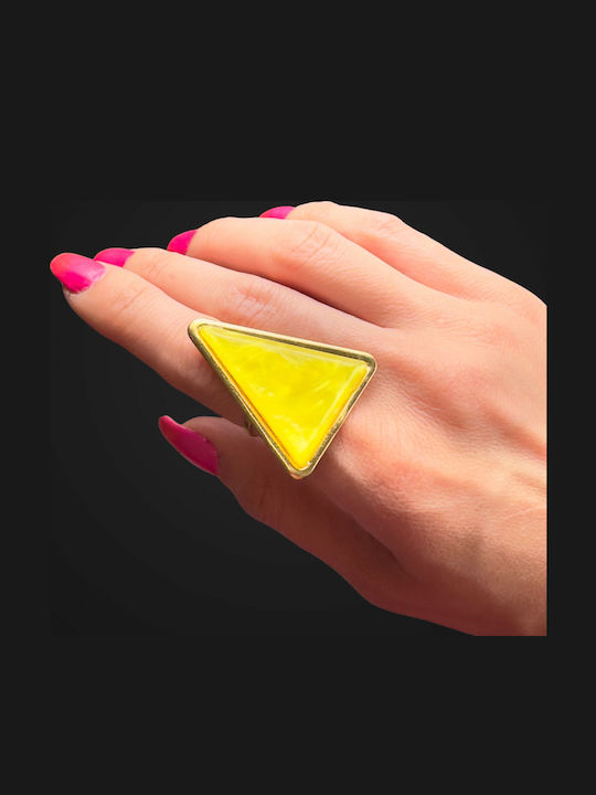 Met Ring with Stones made of Steel Gold Plated