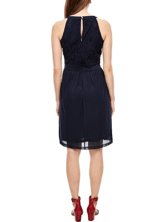 Summer Midi Dress for Wedding - Christening with Lace Navy Blue