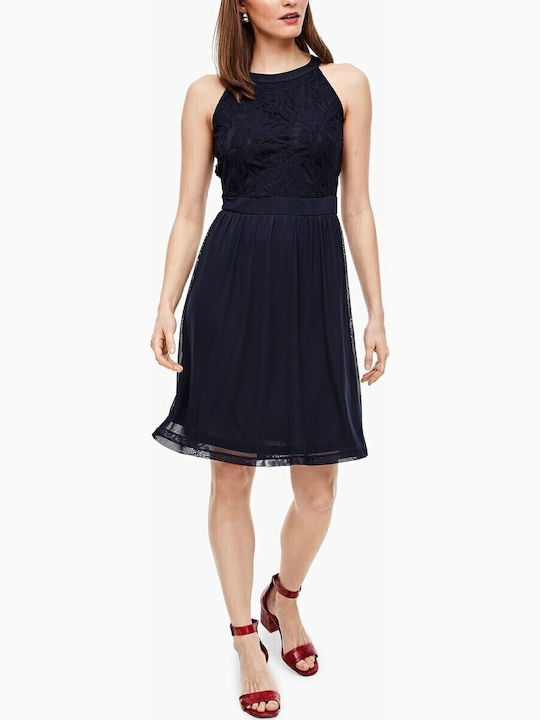 Summer Midi Dress for Wedding - Christening with Lace Navy Blue