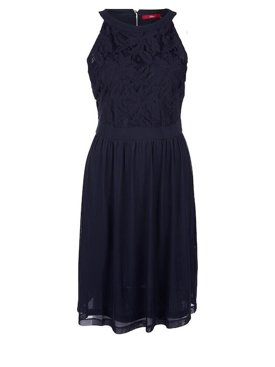 Summer Midi Dress for Wedding - Christening with Lace Navy Blue
