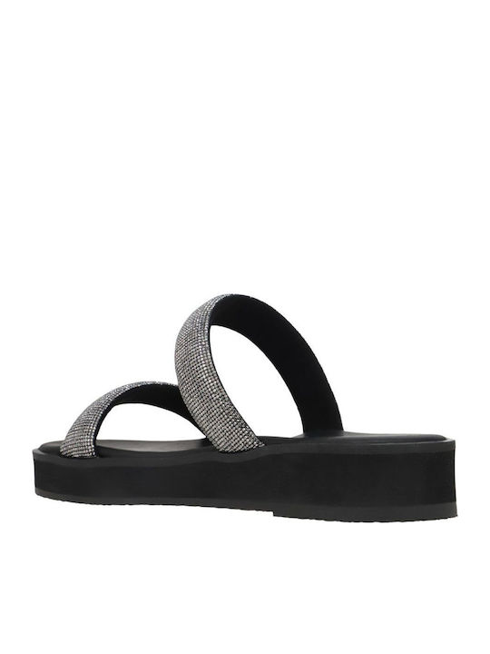 Leather Women's Flat Sandals in Black Color