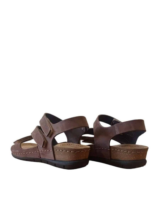 Leather Women's Flat Sandals Anatomic in Brown Color