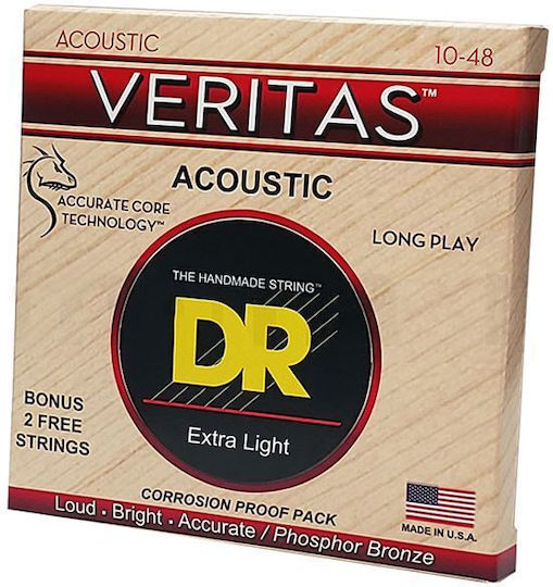 Dr Strings Veritas Vta-10 Phosphor Bronze Χορδές Ακουστικής Κιθάρας 010 048 Extra-light