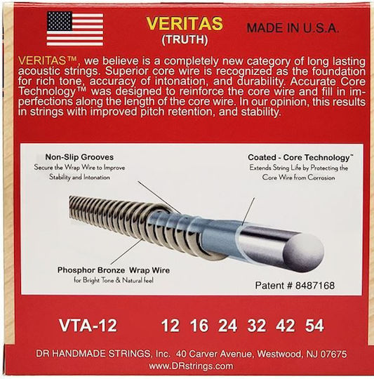 Dr Strings Veritas Vta-13 Phosphor Bronze Acoustic Guitar Strings 013 056 Medium