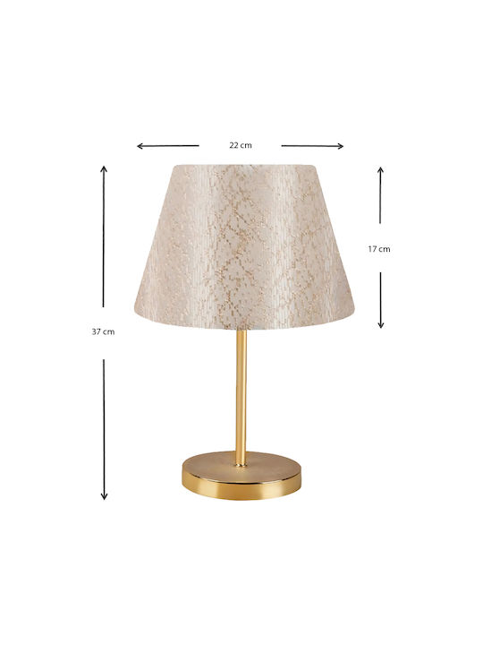 Megapap Rosenthal Stoff Tischlampe für Fassung E27 mit Beige Schirm und Gold Basis