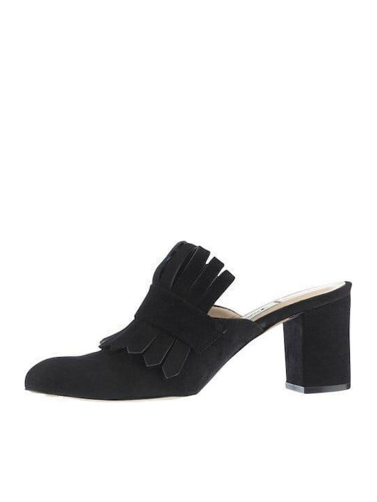 Leather Mules with Heel in Black Color