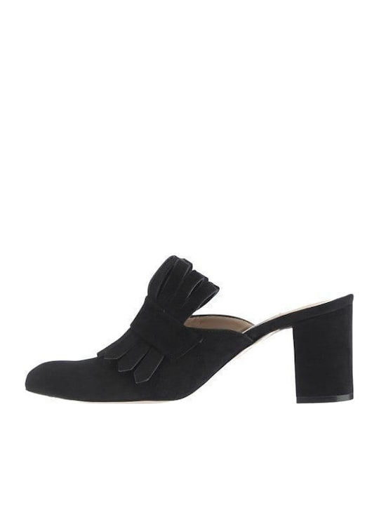 Leather Mules with Heel in Black Color