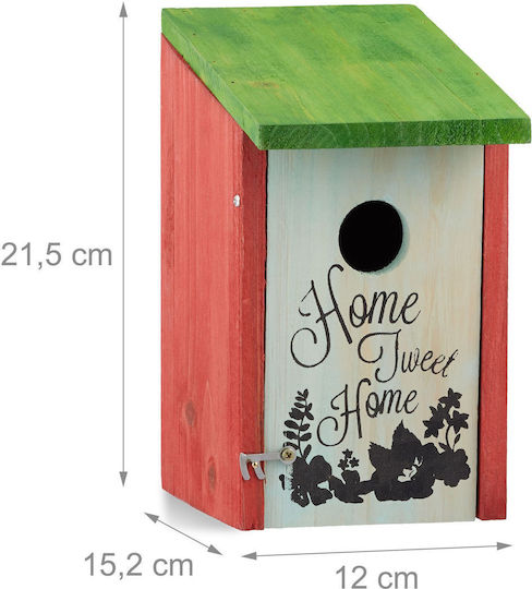 Căsuță decorativă pentru păsări din lemn 21.5 X 12 X 15.2 cm roșu verde