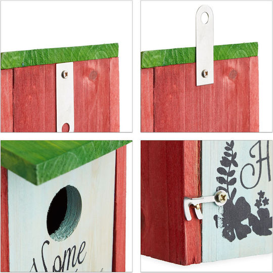 Căsuță decorativă pentru păsări din lemn 21.5 X 12 X 15.2 cm roșu verde