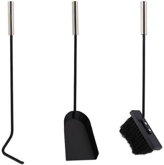 Kaminofen-Werkzeugset 3-teilig Ständer Stahl Schwarz Silber
