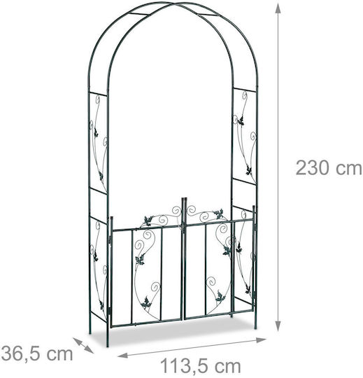Poartă Metalică Arcuită pentru Flori Cățărătoare Verde Închis 230 X 113,5 X 36,5 Cm Relaxdays
