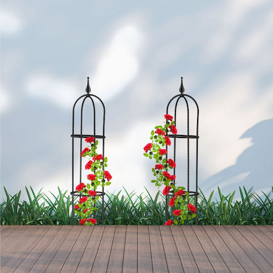 Set 2 Gartenblumenstützen Obelisk Maße 85 x 25 cm Schwarz Relaxdays