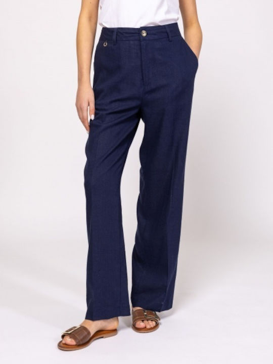 Damen Stoff Hose Gestreift Navy
