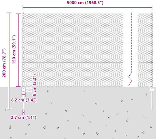 Vidaxl Steel Posts 22 Pcs U-channel Grey 150 cm Hexagonal Fence Vidaxl Grey 1.5x50 m Steel