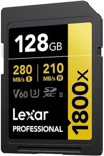 Lexar Professional 1800x SDXC 128GB U3 V60 UHS-II 270MB/s With Adapter