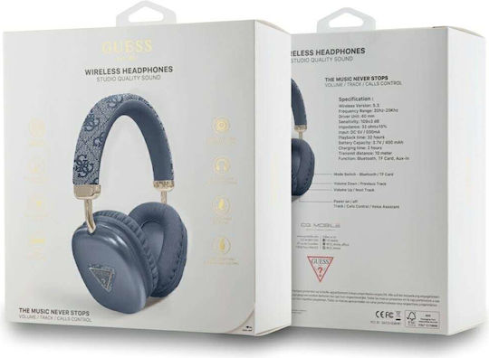 Guess 4G Triangle Logo Wireless / Wired Over Ear Headphones with 32 hours of Operation Blue